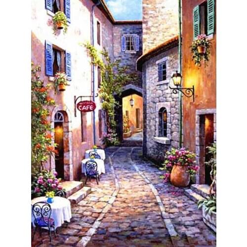 Paint With Diamond Embroidery Street house landscape Diamond Painting Full Square Round Picture Of Rhinestone Decor