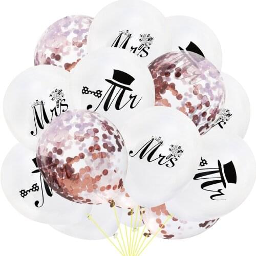 15 PCs 12 inch 10 inch Latex Mr. Mrs. Letter Printed Balloons Confetti Glitter Shiny Wedding Party Engagement Decorations