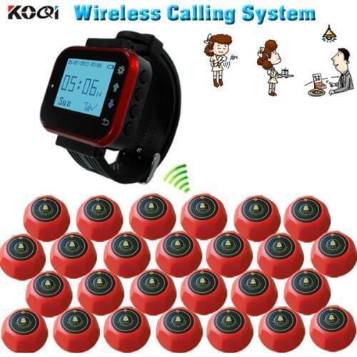 Best Selling Factory Direct Supply Wireless Restaurant Calling System with 1 Watch Pager and 26 Red Table Call Bells