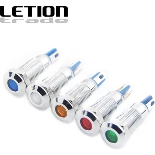 5pcs 8mm Metal Indicator Light LED Blub Waterproof Signal Lamp 12V 24V 220V Dot Concave Free shipping