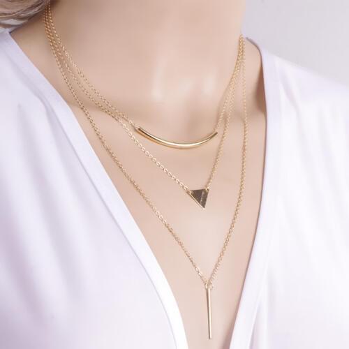 Fashion Maxi Statement Multilayer Necklace Multi-element Metal Rod Circles Geometric Triangle Chokers Necklaces Women Jewelry