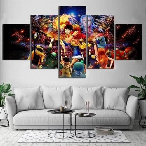 5 Piece Canvas Wall Art Anime Manga Pirate King Figure Posters Modular Pictures Home Modern Decor Living Room Decoration
