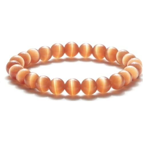 New Arrival Natural Stone 8mm Cats Eye Bracelets Smooth Opal Beaded Crystal Lucky Jewelry For Men/Women Bracelets&Bangles Gift