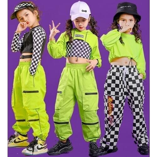 Girls' Jazz Dance Clothes ChildrenS Hip-Hop Ballroom Dancing Costumes Kids Green Hiphop Suit Performance Street Wear DQS5037