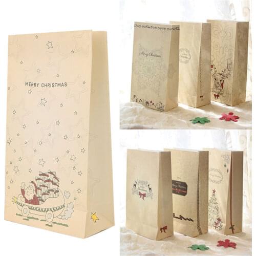 Christmas Gift Bags Santa Kraft Paper Bag Christmas Gift Package Party Candy Bags Xmas Decor Storage Bread Seen Snack Baking Bag