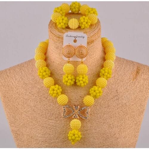Latest design african beads yellow jewelry set for women ZZ26