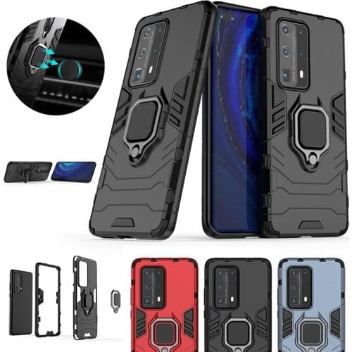 Shockproof Soft Armor Case For Huawei P30 Lite P40 Pro Plus Magnetic Finger Ring Car Holder Back Cover For Honor 30s X10 9a 9c