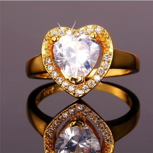 Luxury Wedding Ring Cubic Zirconia Heart Jewelry Valentines Day Gift Gold Color Crystal Ring For Women R1155