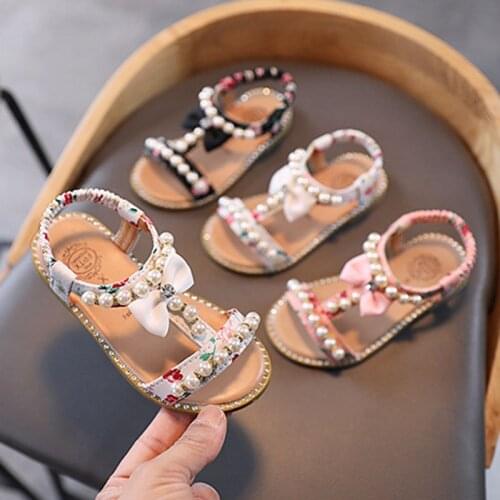 Girls Sandals Beading Sweet Soft Childrens Beach Shoes Kids Summer Floral Sandals Princess Fashion Cute Outdoor Slippers