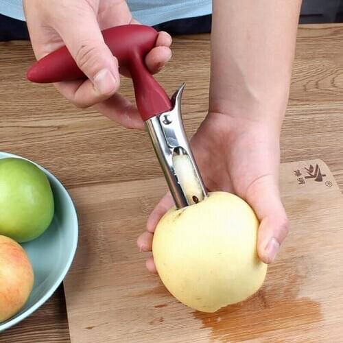 Apple Core Puller Stainless Steel Sharp Serrated Thickened Handle Press to Open Close Fruit Slicer Corer Household Kitchen Tools