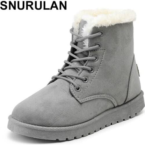 SNURULANClassic winter boots for women warm fur snow ankle suede boots Plush insole for women high quality women boots with lace