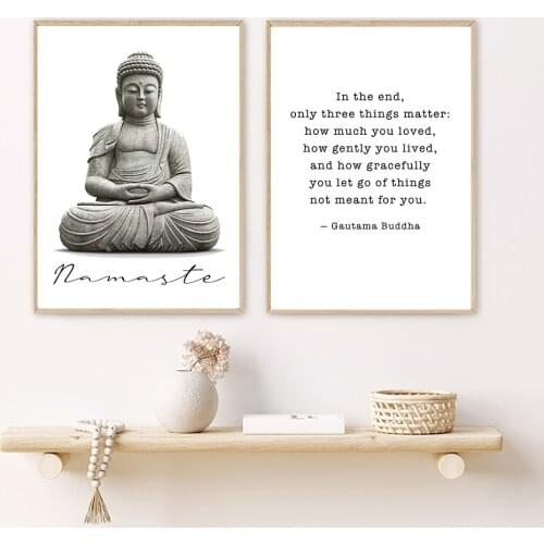Zen Buddha Head Statue Poster Motivational Quostes Canvas Print Minimalist Wall Art Pictures Painting Buddhism Modern Home Decor