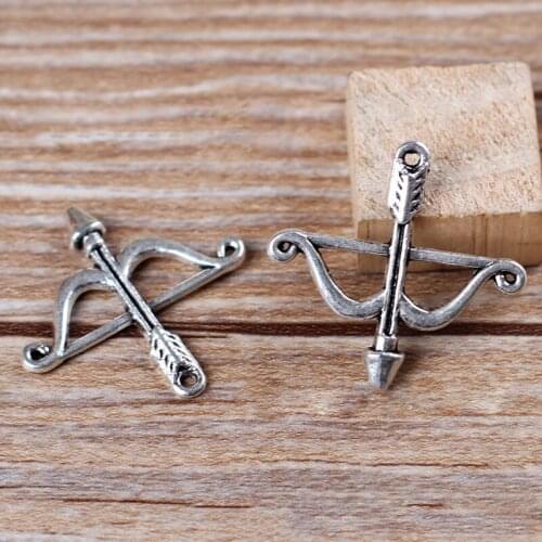 High Quality 20 Pieces/Lot 23mm*25mm Antique Silver Plated Small Bow and Arrow Vintage Metal Charms
