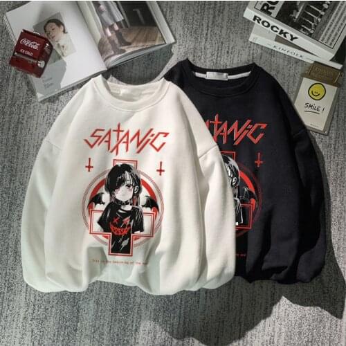 Retro harajuku hoodie Aesthetic Gothic Punk cartoon Long sleeve Sleeve O-Neck Tops Women dropshipping Winter loose oversize stre