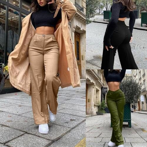 2021 Womens Fit Straight Leg Suit Pant Solid Color Office Business Casual Work Pants Elegant Simple Daily High Quality Pants