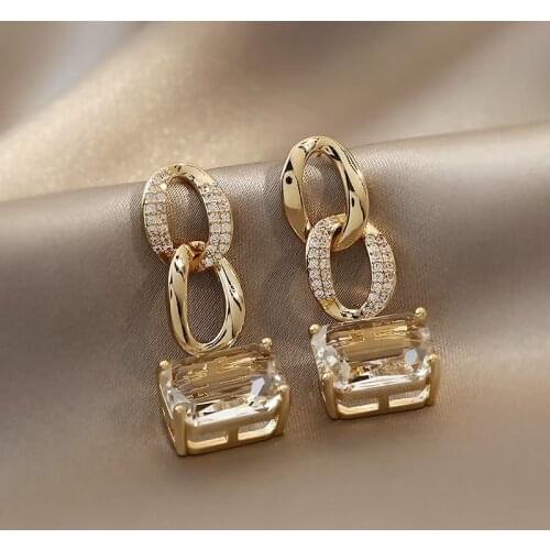 Retro chain geometric shape South Korea 2021 trend womens earrings gold Personality Hanging earrings accessory jewelry