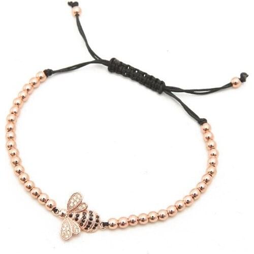 Gold silver micro pave cz Cubic Zirconia rope adjusted Copper Beads Bracelet rh3 Bee Charm Braided Bangles Jewelry wjuth4