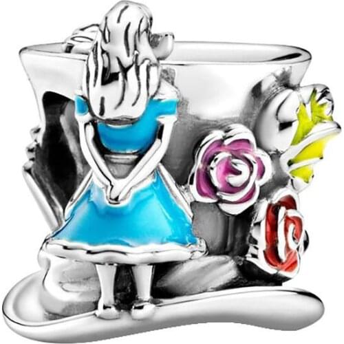 1Pcs New Cute Girl Cup Pendant DIY Beads Suitable for Original Pandora Charm Bracelet Ladies Jewelry Making Gifts