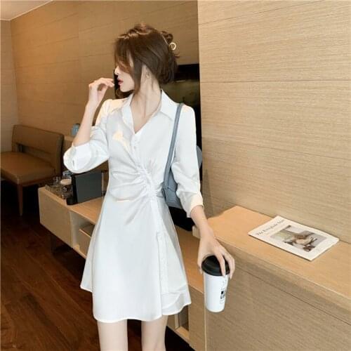 2021 Early Autumn New Style White Lightly Mature Dress Blouse Dress Waist-Tight Slimming Sense of Design Temperament Dress