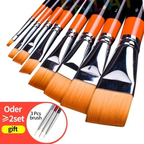 4/8 Pcs Nylon Hair Flat Peak Oil Painting Brushes Acrylic DIY Watercolor Pen For Artists Painters Beginners