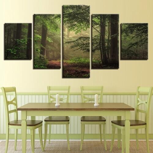 5Pcs Virgin Green Forest Poster Oil Painting Wall Artwork Canvas HD Printed Home Decor For Living Room Modern Modular Pictures
