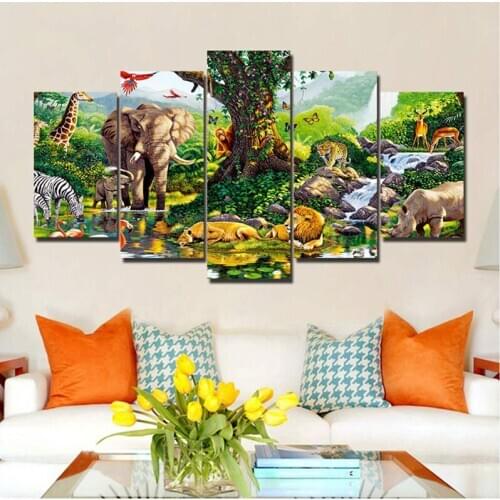 5Pieces Nature Jungle Animals Park Embroidery 5D Picture Diy Diamond Painting Cross Stitch Kits Full Square Round DrillZP-2929