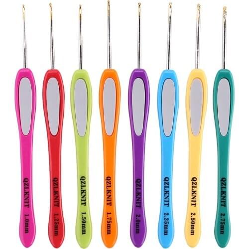 8Pcs/set Soft Plastic Handle Knitting Needles Aluminum Crochet Hooks 1-2.75mm Yarn Sweater Weave Craft Knitting Tools 26