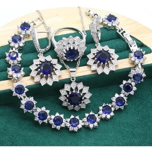 925 Sterling Silver Jewelry Sets For Women Wedding Green Blue White Zircon Bracelet Earrings Necklace pendant Ring Free Gift Box