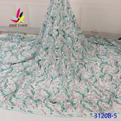 Sequin Embroidery Fabric Lace Mint Green Sequence Nigerian Latest Design Style Green Color African French High End Best Selling