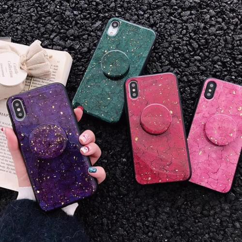 Glitter Marble Phone Cases With Kickstand for Iphone Xs Max Xr Glossy Glitter Cover Case With Ring Stand For X 6 6S 7 8 Plus