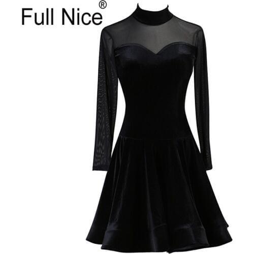 Latin Dance Dress Black See-Through One-Piece Group Directed Clothing Gitba Lesson Wear Rumba Samba waltz Pasodopre Tango Practi