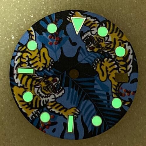 Watch Dial for SKX007 Replacement 28.5MM Green Luminous Watch Dial for NH35 Movement Part