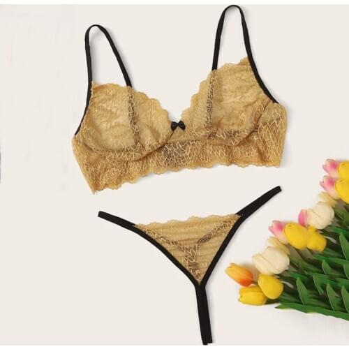 Erotic Lace Sexy Lingerie Bra Briefs Women Yellow Sexy Underwear Temptation Mujer Lenceria Low-waist Porno Panty Sex Babydolls