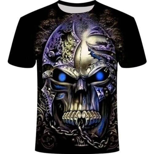 Mens Summer Skull Print Men Short Sleeve T-shirt 3D T Shirt Casual Breathable T-shirt Plus-size T-shirt