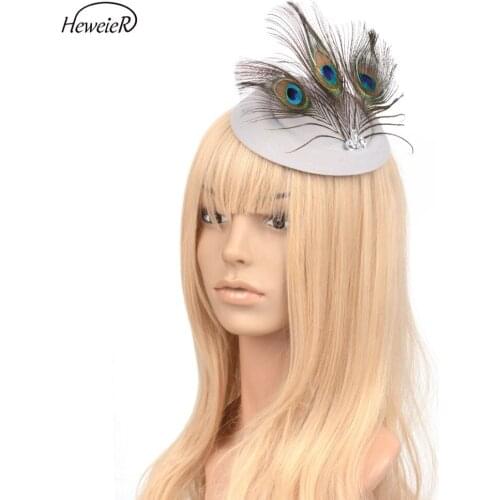 Lady Women Girls Bride Feather Rhinestone Headwear Headdress Fascinators Pillbox Hat Hair Clips Races Wedding Party Accessories