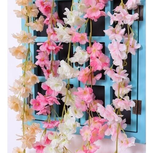 180cm Artificial flowers Romantic Cherry blossom Rattan Home Wedding Arch decoration Vines Silk Ivy String wall Hanging Garland