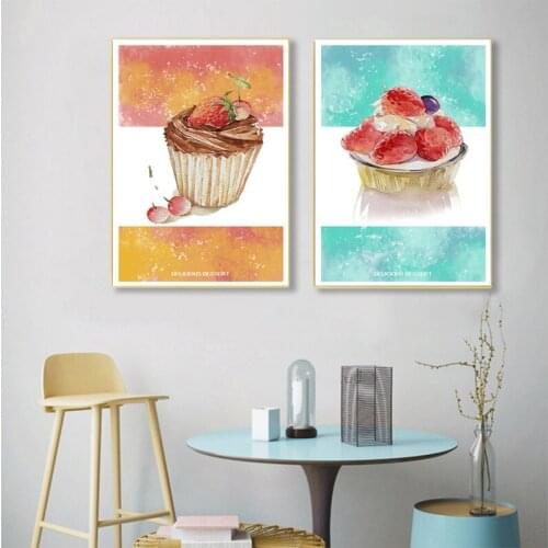 Dim Sum Canvas Painting Orange and Cyan Decoration Dim Sum Dessert Shop Wall Hanging Kitchen Decoration Frameless Style Poster