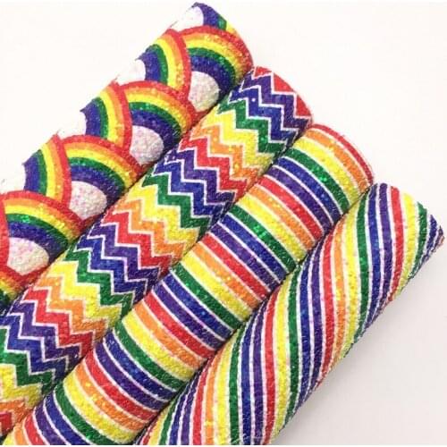 LEOsyntheticoDIY Rainbow Stripes Wave Mermaid Chunky Glitter Vinyl Fabric Sheet Felt Backing Leather Faux Vinil DIY A4 SIZE R08A