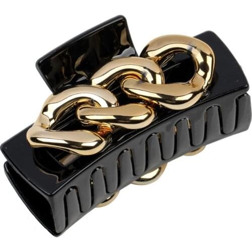 Summer Rectangle Hairgrips Gold Color Chain Hair Claws for Womn New Korean Vintage Clamp Hairclip Hairwear Jewelry Accessories