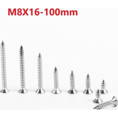 M8 304 Stainless Steel Cross Recessed Countersunk Self Tapping Screws 8mm X16 20 25 80 90 100mm Extend Countersunk Screws