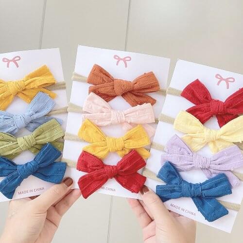 Mix 4Pcs/Set Cute Candy Color Bows Headband For Kids Girls Sweet Cotton Bowknot Baby Elastic Hairband Headwear Hair Accessories