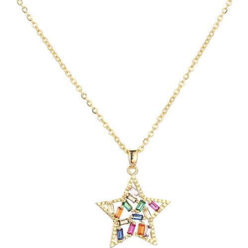 Fashion Rainbow Cz star Necklace Pendant Choker Colorful Copper snake chain Necklace Jewelry zircons Accessories gift for Women