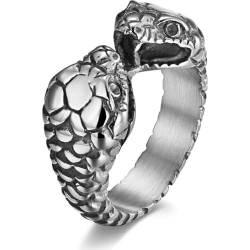 Fashion Stainless Steel Viper Ring Male Animal Double-headed Snake Ring