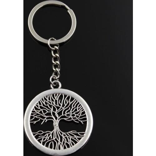 Fashion Keychain 47x42mm peace world tree silver color pendants DIY Men Jewelry Car Key Chain Ring Holder Souvenir For Gift