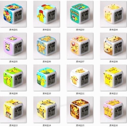 Cartoon Pokemon Colorful Alarm Clock Pikachu Student Childrens Gift Color Change Alarm Clock Four Square Clock Christmas Gifts