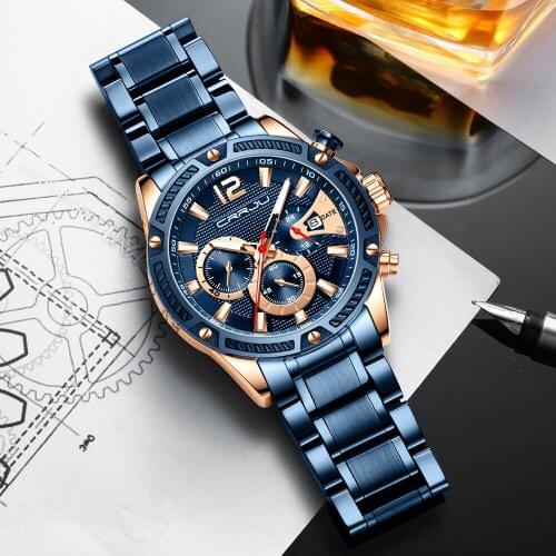 Men Watch CRRJU 2283 Top Brand Luxury Fashion Stainless Steel WristWatch for Men waterproof Date Quartz watches Orologio Uomo