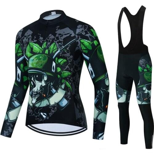 Spring Autumn Cycling Jersey Set Men Skeleton Jersey Suit Sport Riding Bike MTB Clothing Bib Pants Breathable Sets Ropa Ciclismo