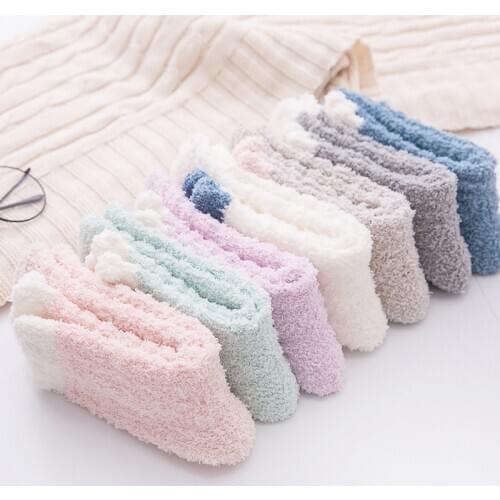 SVOKOR Plus Velvet Thick Kawaii Mid Socks Breathable Winter Warm Snow Socks Women Candy Color Cotton Floor Sleeping Socks Gift