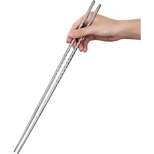 1Pair 38.8cm Extra Long Non-slip Hot Pot Chopsticks Cooking Frying Noodle Chopsticks Stainless Steel Chinese Food Sticks