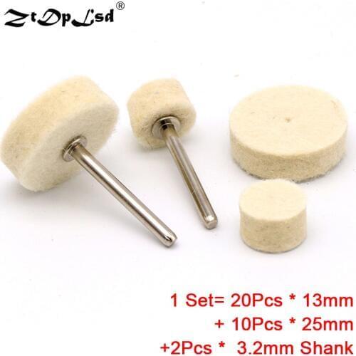 ZtDpLsd 30Pcs Grinding Polishing Pad Wool Felt Buffing Wheel With 2Pcs 3.2mm Mandrel Mixed Set Accessory Handles Abrasive Tool